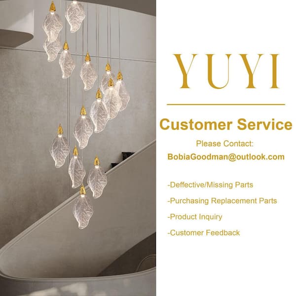YUYI Modern 78 in. H 14-Light Integrated LED Gold Crystal