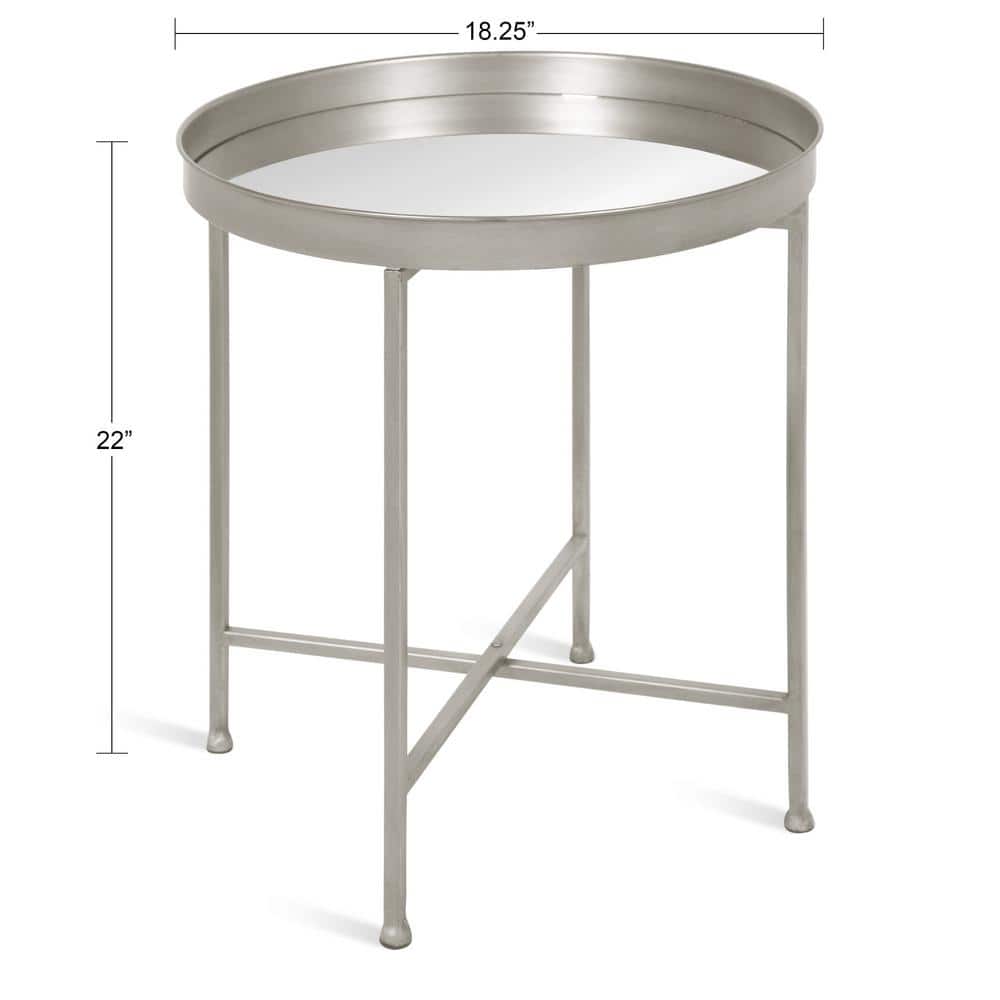 Celia 21'' Silver Metal Foldable Round Accent Table with Mirror Tray