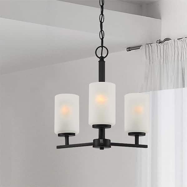 Designers Fountain Carmine 3 -Light Matte Black Chandelier with Etched Glass Shades
