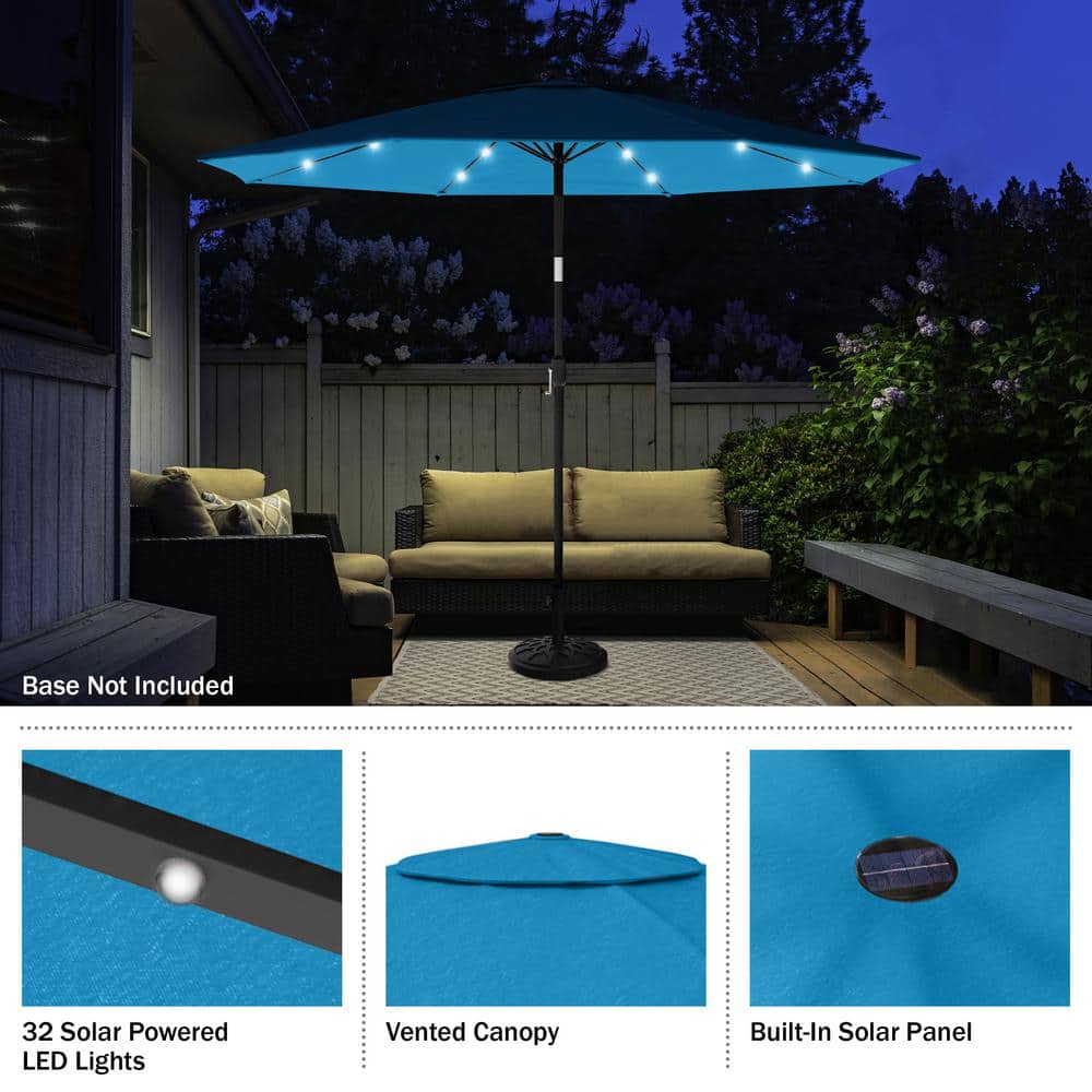 Bright Blue 10-Foot Solar LED Patio Umbrella with Steel Frame