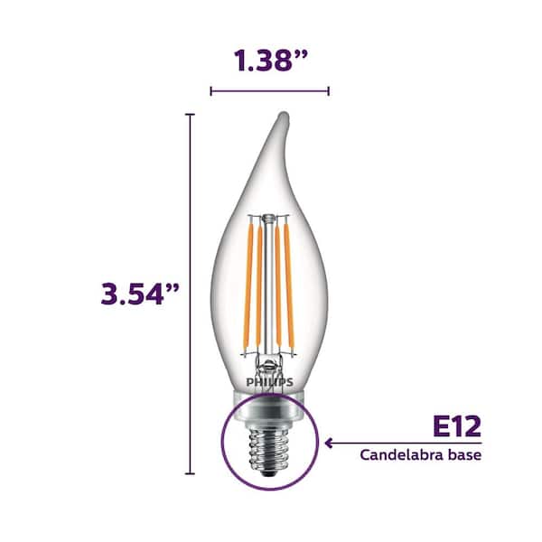 Ældre antyder Tradition Philips 60-Watt Equivalent BA11 Warm Glow Dimming Effect LED Candle Light  Bulb Bent Tip E12 Soft White (2700K) (12-Pack) 547967 - The Home Depot