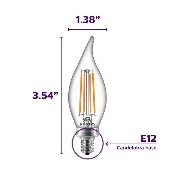 Philips LED B11 Warm Glow Dimmable 300-Lumen 40-Watt Equivalent 2700-2200 Kelvin Soft White Classic Glass Candle Light Bulb with E12 Candelabra Base 4-Watt 18-Pack 469668 Philips LED B11 Warm Glow Dimmable 300-Lumen 40-Watt Equivalent 2700-2200 Kelvin Soft White Classic Glass Candle Light Bulb with E12 Candelabra Base 4-Watt 18-Pack 469668