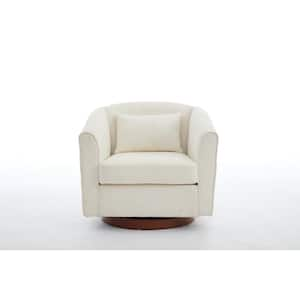 White Wood Fabric Outdoor Lounge Chairs with Cushion, Swivel Accent Chair with Storage for Living Room