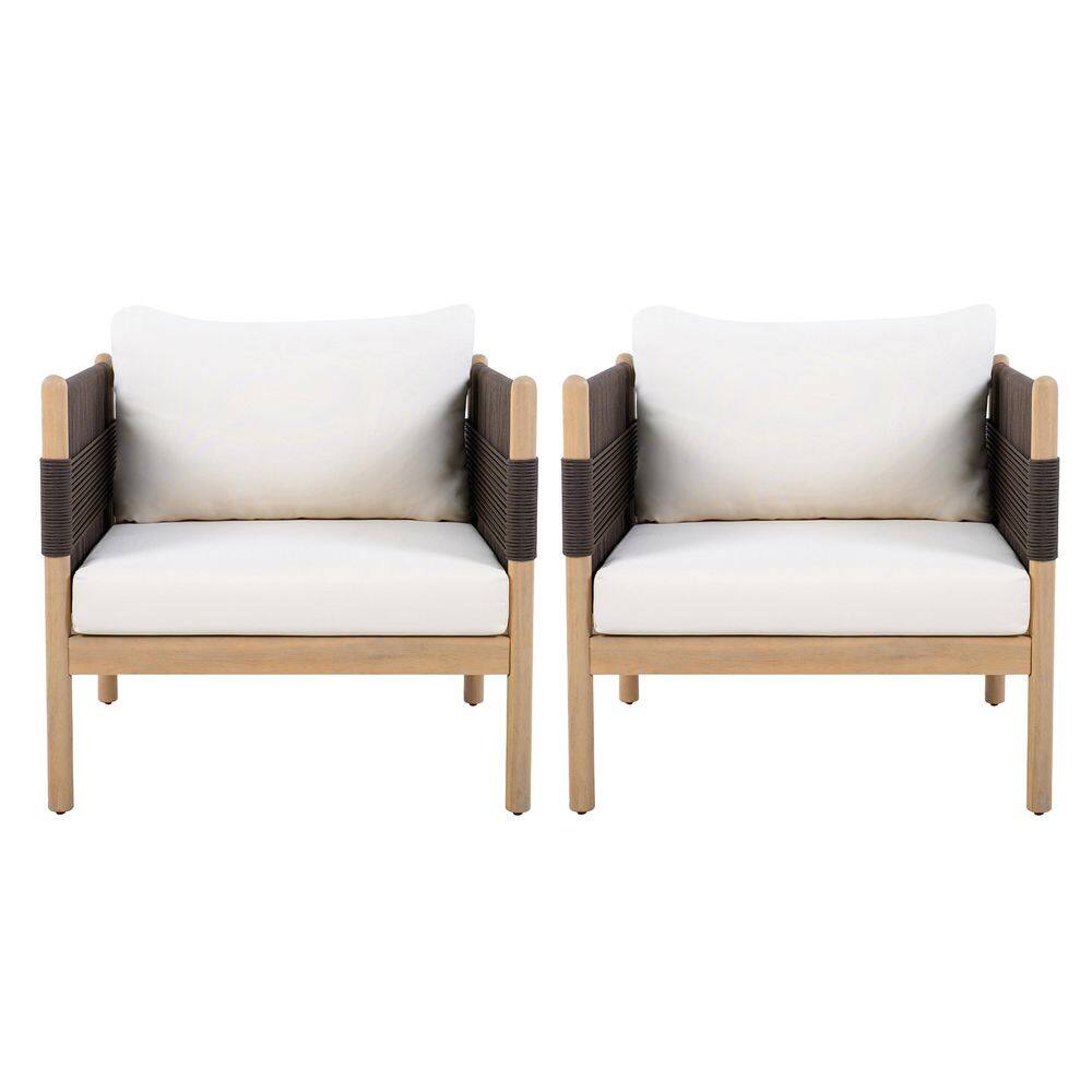 Torrent Black+Light Teak Acacia Wood Rope Weave Outdoor Patio Lounge Chair with Cream Cushions, Set of 2 price history on PriceWatchPro