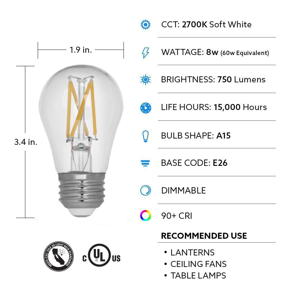 60-Watt Equivalent Clear Glass LED Filament Bulbs, Soft White (2-Pack)
