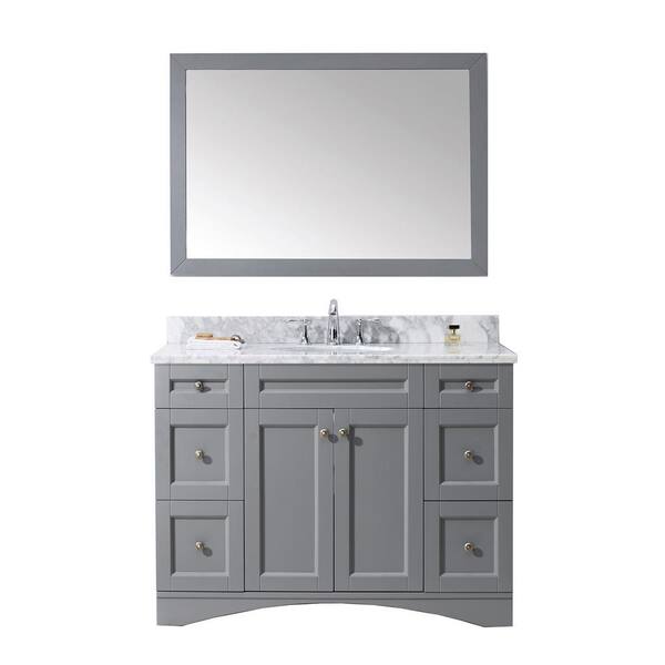 Virtu USA Elise 49 in. W Bath Vanity in Gray with Marble Vanity Top in White with Round Basin and Mirror