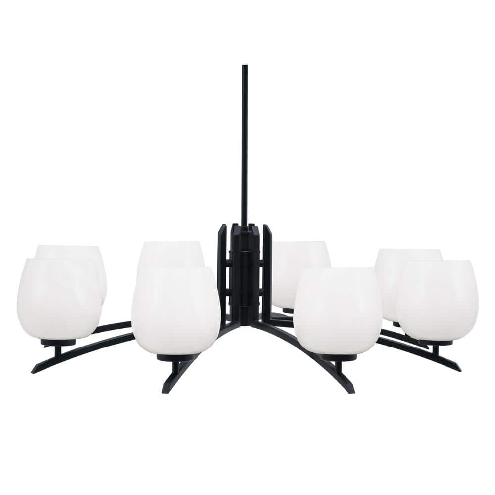 Siena 36 in. 8 Light Matte Black Chandelier with White Marble Glass Shades