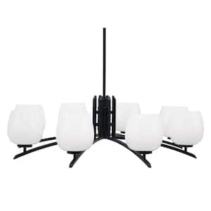 Siena 36 in. 8 Light Matte Black Chandelier with White Marble Glass Shades