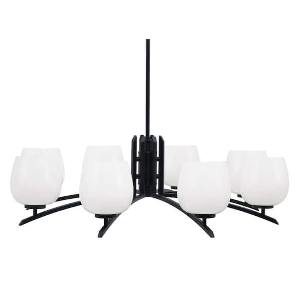 Unbranded Siena 36 in. 8 Light Matte Black Chandelier with White Marble Glass Shades