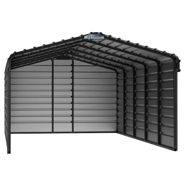 12 ft. W x 24 ft. D x 7 ft. H Charcoal Galvanized Steel Carport with 3-sided Enclosure