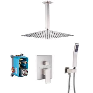 Single-Handle 1-Spray Square Shower Faucet Ceiling Mounted 12 in. Shower Head in Brush Nickel (Valve Included)