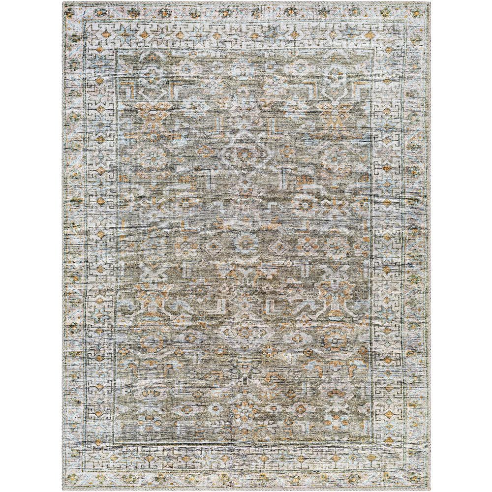 Olive and Off-White Synthetic Flat Woven 5' x 7' Area Rug
