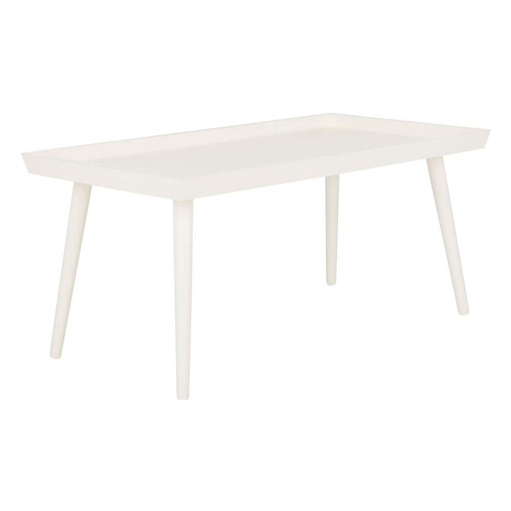 Urban Transitional 42'' Rectangular White Wood Coffee Table with Tray