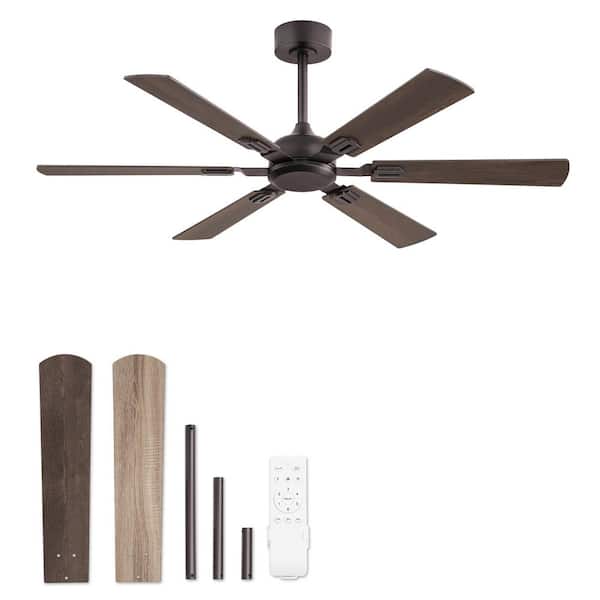 52 in. Outdoor/Indoor Bronze Downrod Angled Mount Standard Ceiling Fan with Remote Control and 6 Two-Toned Blades