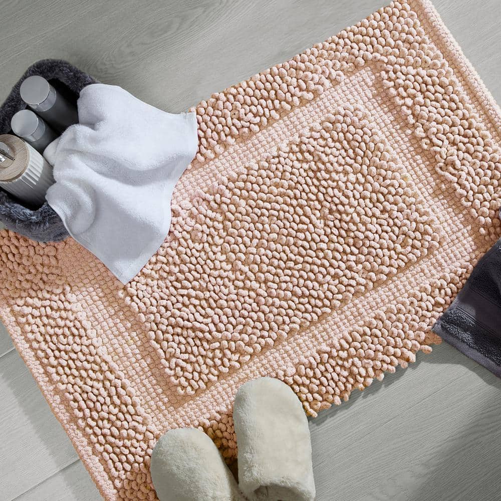 Pink Dusty Rose Cotton Chenille Non-Slip Bath Mat 27" x 45"