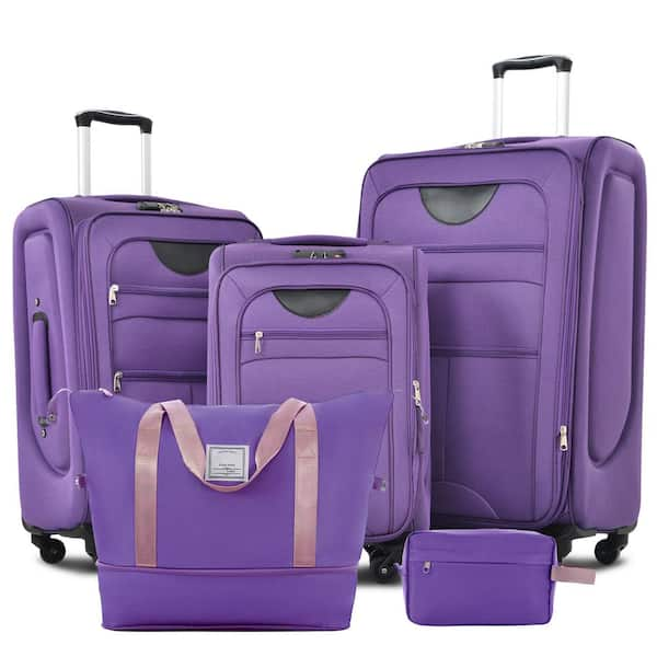 5-Piece Purple Polyester Softside Spinner 20"24"28" Luggage Set with Expandable Duffel Bag, Toiletry Bag