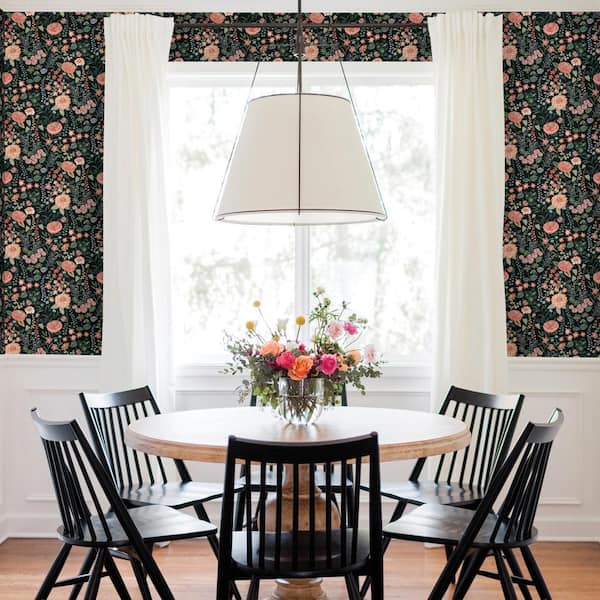 Waverly Fiona Floral Black Matte Finish Peel and Stick Vinyl Wallpaper