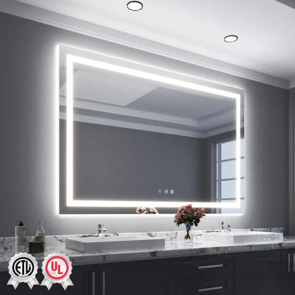 Backlit and Front Light 72 in. W x 48 in. H Rectangular Frameless Wall Bathroom Vanity Mirror