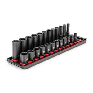 3/8 in. Drive 6-Point Impact Socket Set with Rails (8 mm-19 mm) (24-Piece)