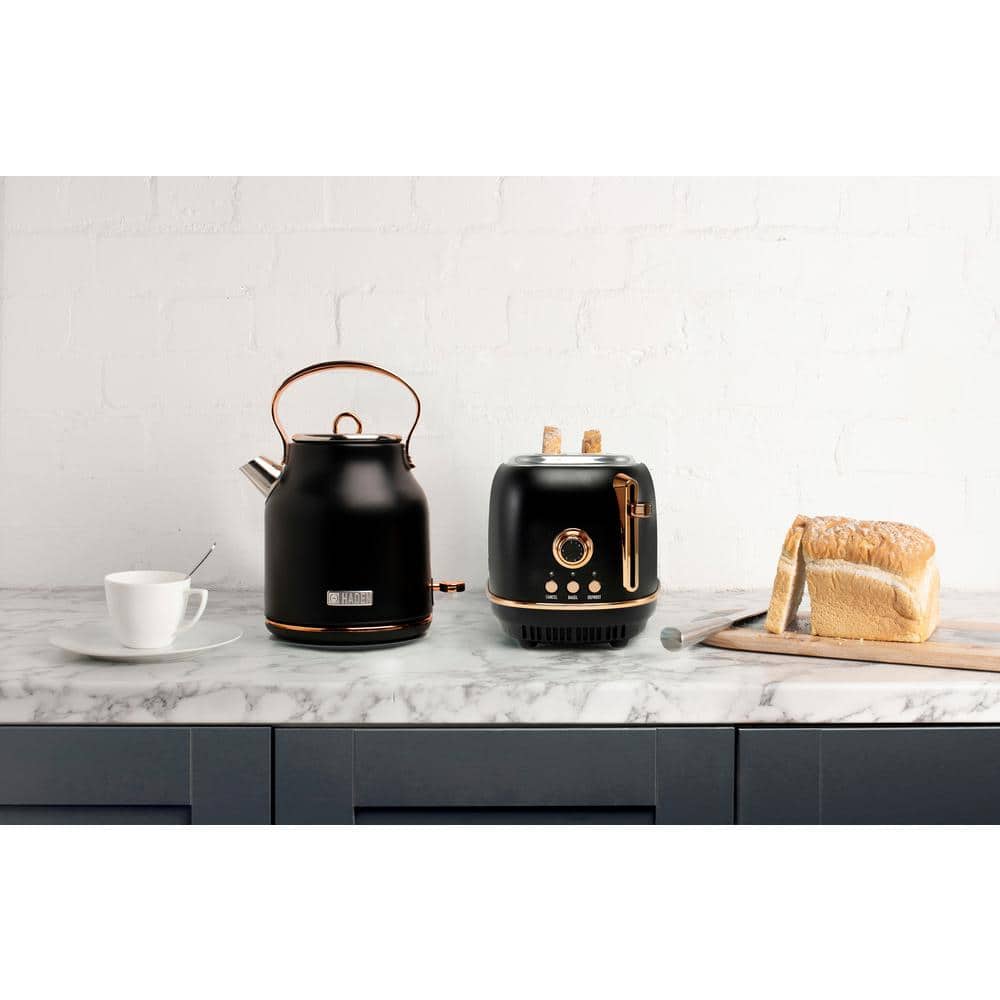 Black and Copper Stainless Steel 2-Slice Toaster with Crumb Tray
