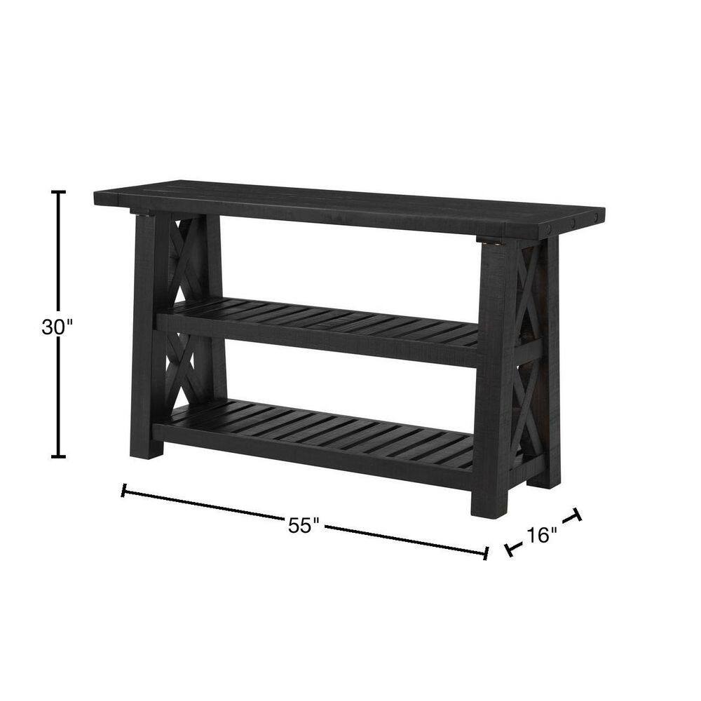 Bolton 55" Black Stain Wood and Metal Console Table with Storage