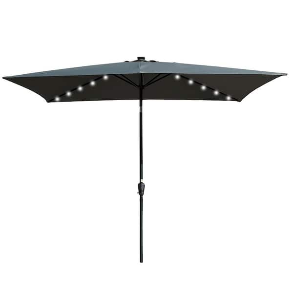 BANSA ROSE CoolSum 10* 6.5 ft. Steel Push-Up Solar LED Lighted Patio Umbrella in Anthracite with Crank and Tilt, UV-Resistant