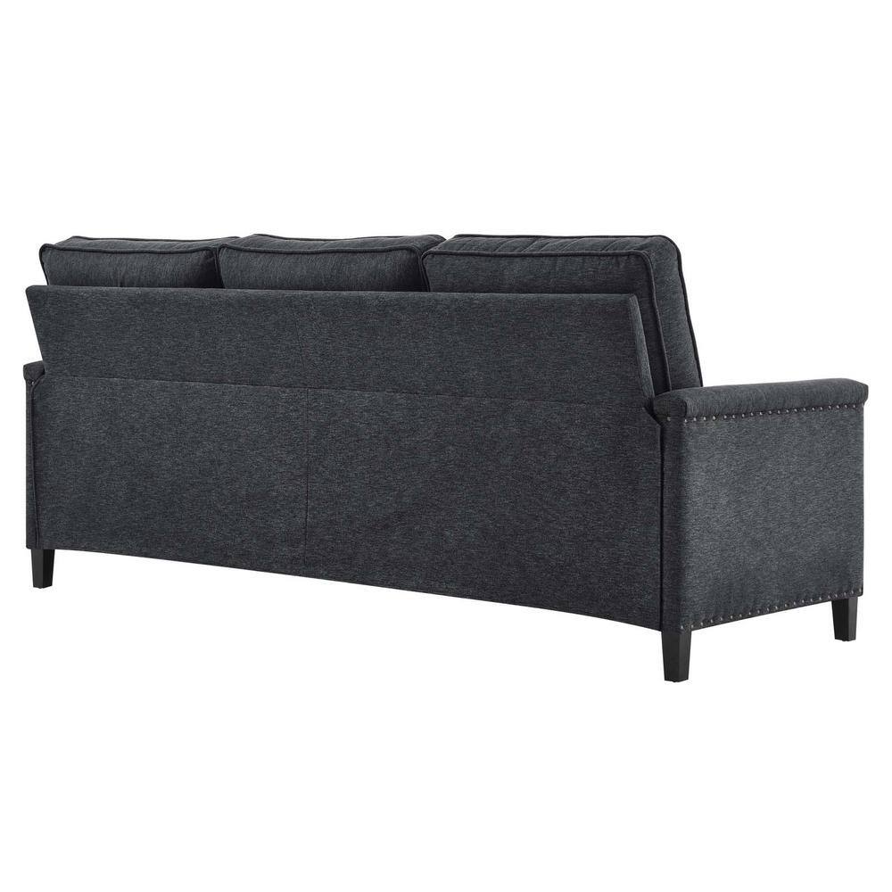 Charcoal Fabric Sectional Sofa with Nailhead Trim