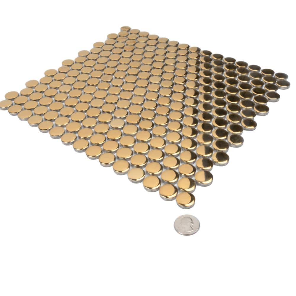 Cirkel Gold Glossy Porcelain Penny Tile Mosaic Sheet