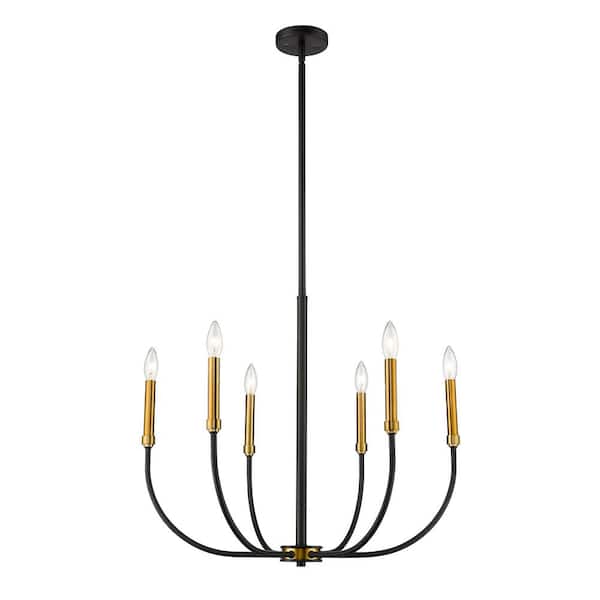 Unbranded Haylie 6-Light Matte Black Plus Olde Brass Chandelier with No Shade