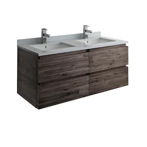 Formosa 48 in. Modern Double Wall Hung Vanity in Warm Gray, Quartz Stone Vanity Top in White with White Basins