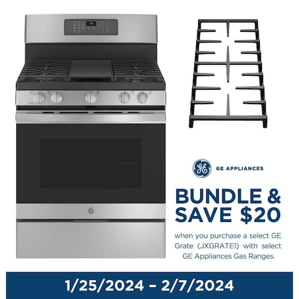 GE 30 in. 5.0 cu. ft. Air Fry Convection Oven Freestanding Gas Range with 5  Sealed Burners & Griddle - Slate