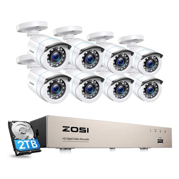 ZOSI 8-Channel 1080p 2TB DVR Security Camera System with 8 Wired Bullet Cameras