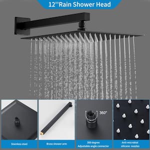 Single-Handle Rain 1-Spray Square 12 in. Shower System Shower Faucet Head with Handheld in Black (Valve Included)