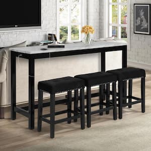 New Classic Furniture Celeste 4-piece Black Wood Top Bar Table Set with Faux Marble Top