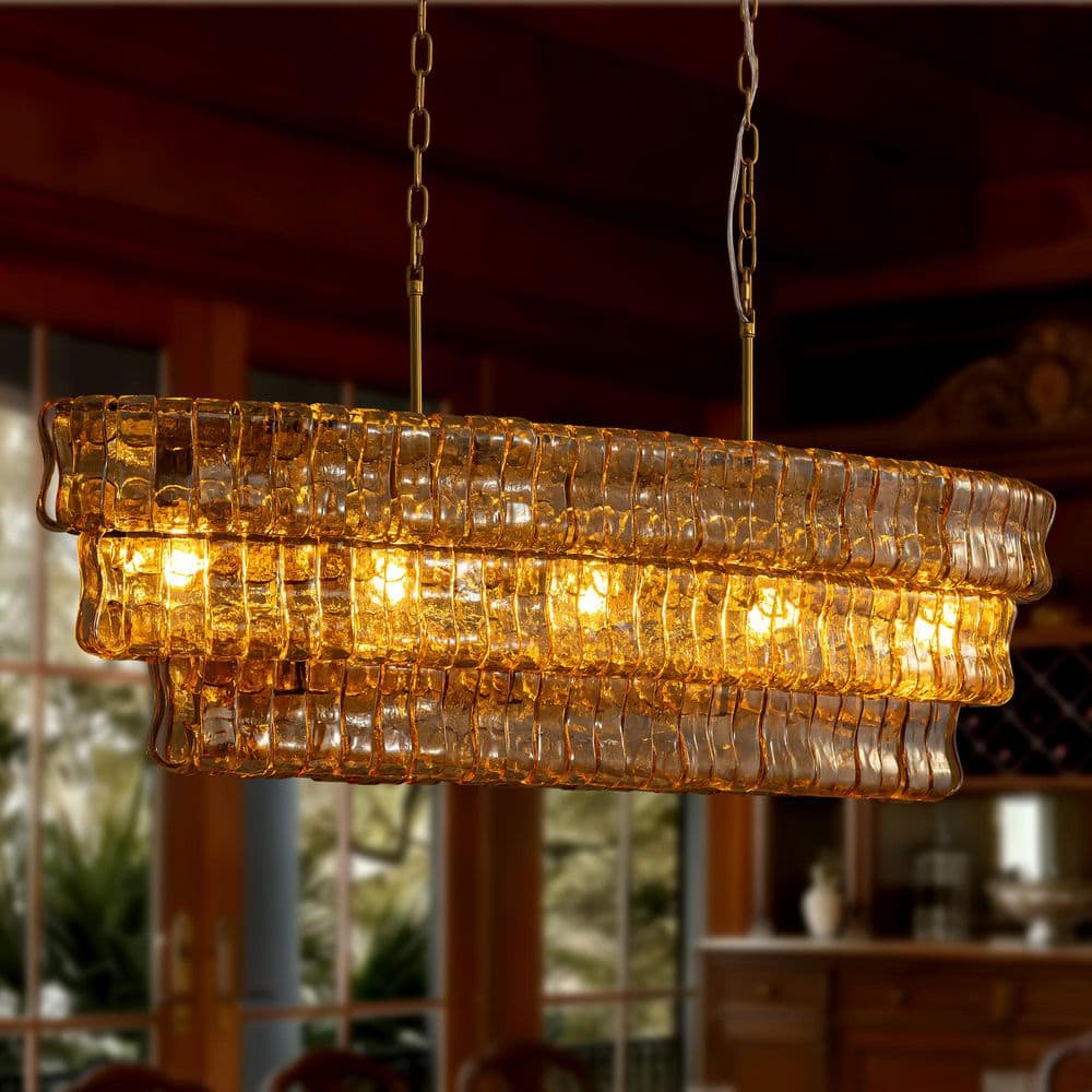 Ecogleam 47 in. 5-Light Gold Rectangle Dining Room Chandelier, 3