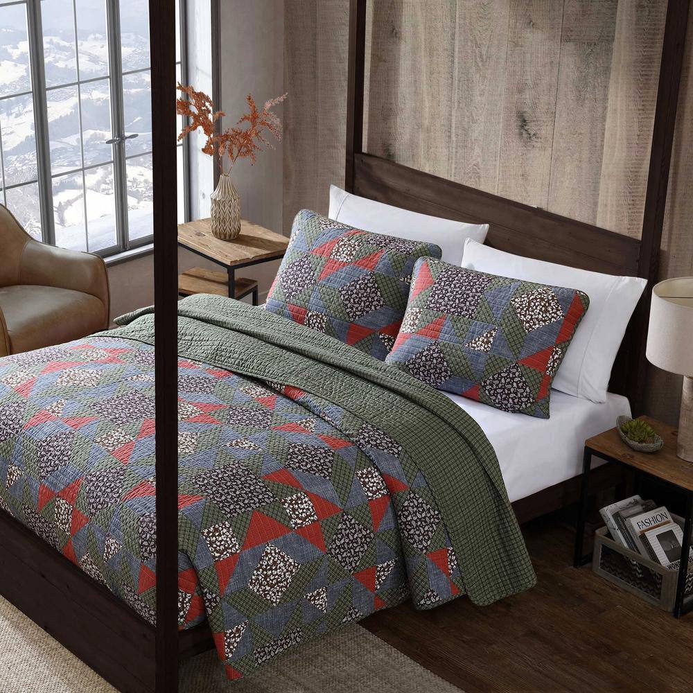 Full Patchwork Cotton Reversible Quilt Set in Brown