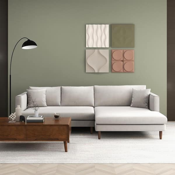 Ashcroft Furniture Co Desire 107 in. W Square Arm 2-piece L-Shaped Velvet Living Room Right Facing Corner Sectional Sofa in Ivory (Seats 4)