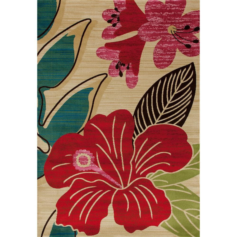Antigua Hibiscus Beige 7 ft. x 9 ft. Area Rug