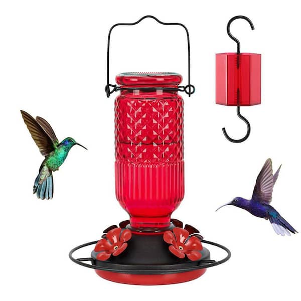 Justincity Red Glass Hanging Hummingbird Feeder Metal Flower Ports