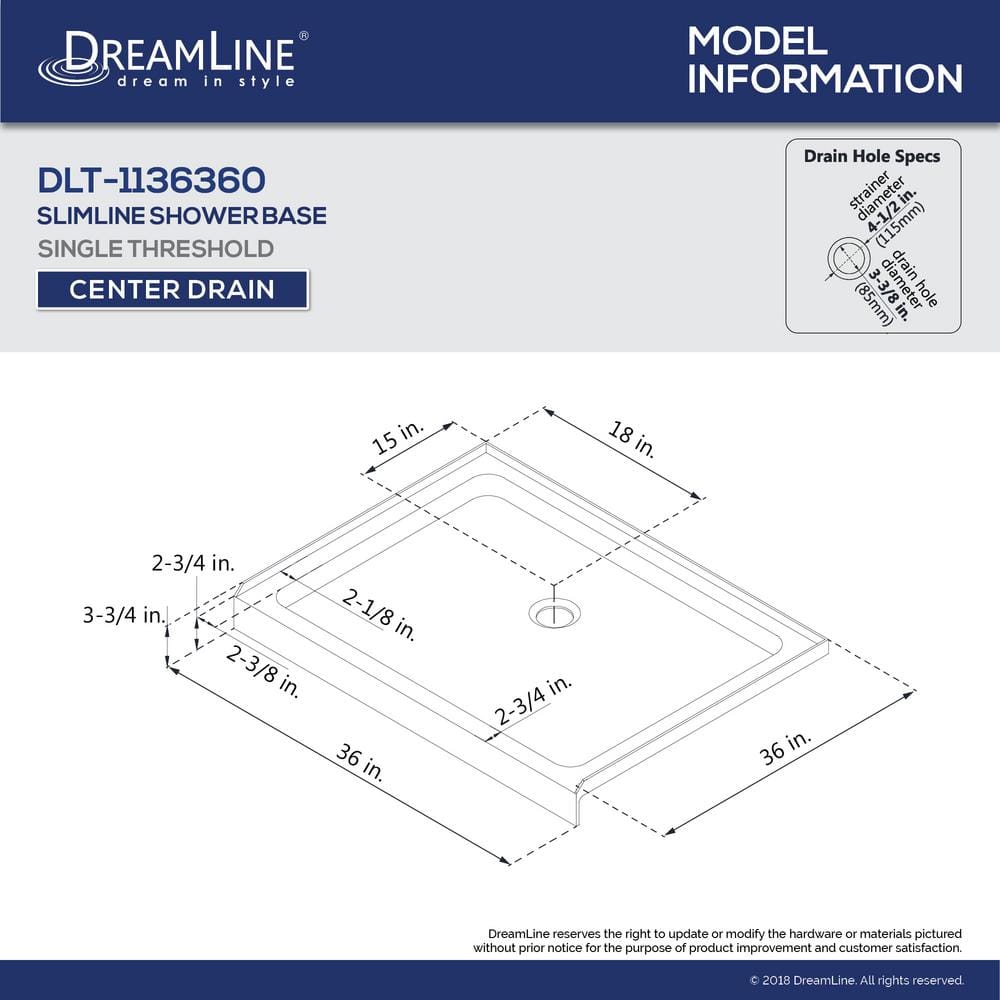 SlimLine 36'' Black Rectangular Shower Base with Center Drain
