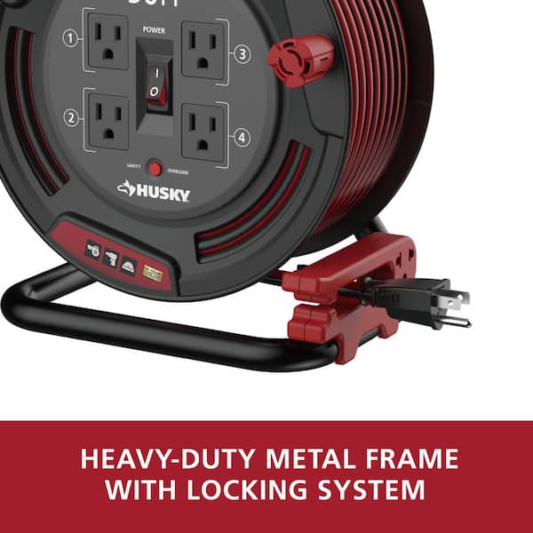 Husky 50 ft. 14/3 13AMP Retractable Extension Cord Reel with 4