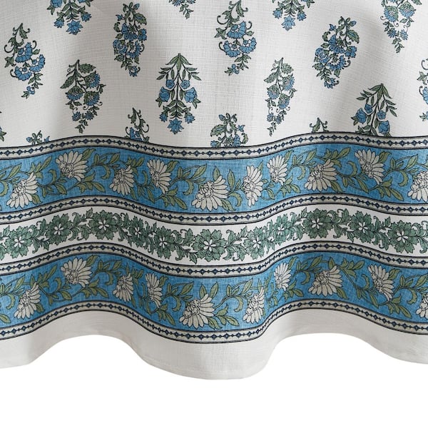 Threadmade Home Tropez Block Print Stain & Water Resistant Indoor/Outdoor Tablecloth, Multicolor - 70"W x 70"L Round