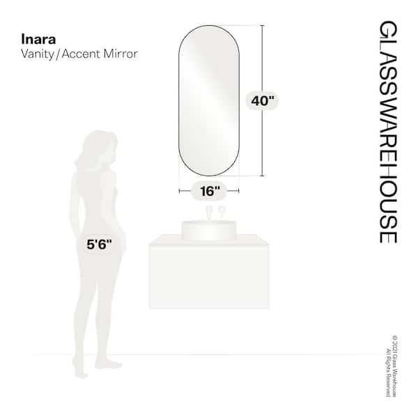 Inara 16 in. W x 40 in. H Stainless Steel Framed Pill Shape Bathroom Vanity Mirror in Brushed Nickel