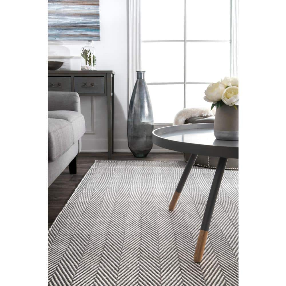 Gray Herringbone Handwoven Cotton 4' x 6' Rug