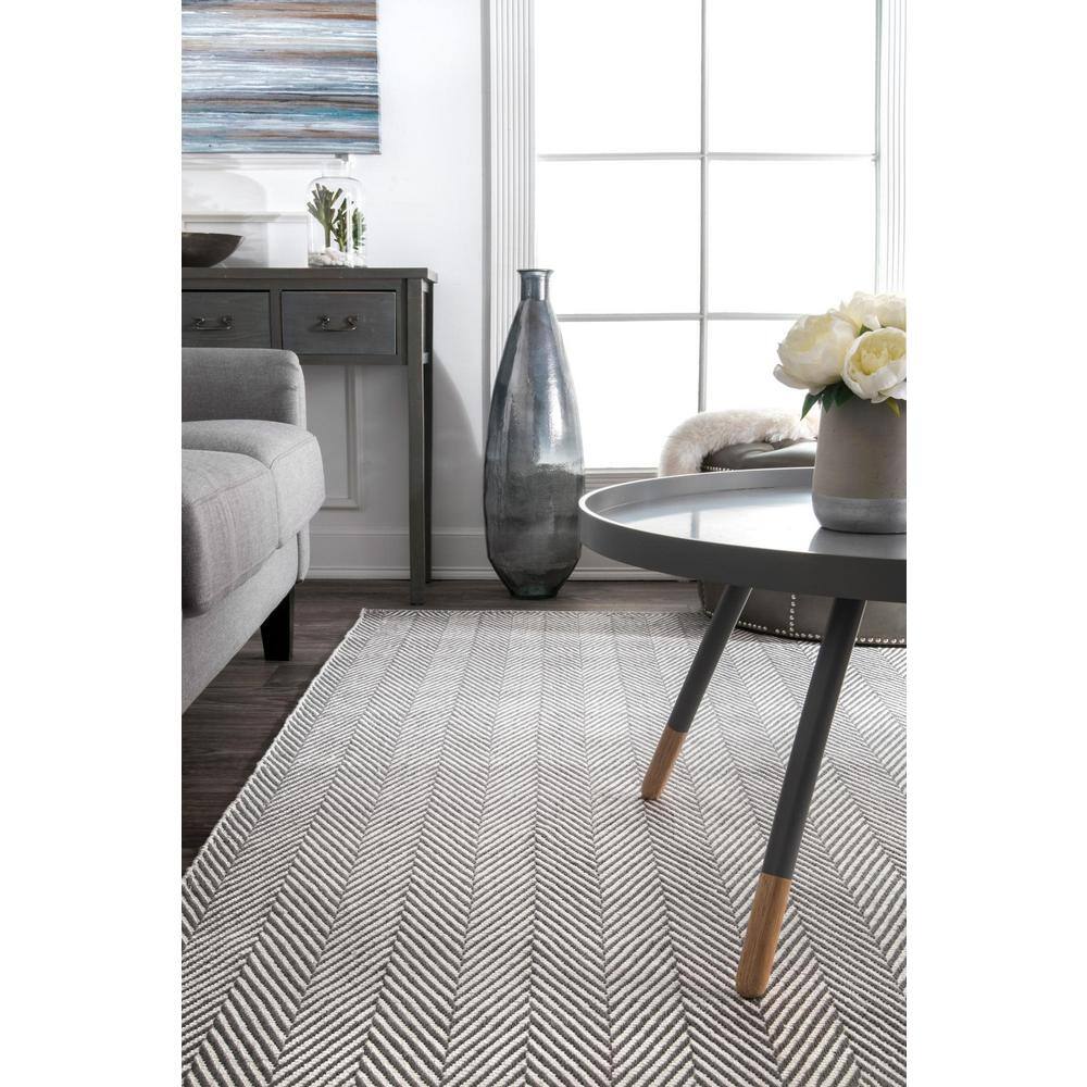 Gray and White Striped Cotton 6' x 9' Handmade Rug