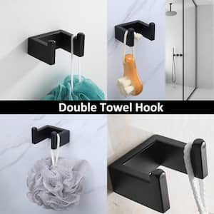 Bathroom 4-Piece Knob-Hook Double Robe/Towel Hook 2- in -1 Clothes Hook in Matte Black