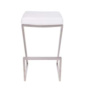 26 in. Contempo White Faux Leather and Stainless Backless Bar Stool