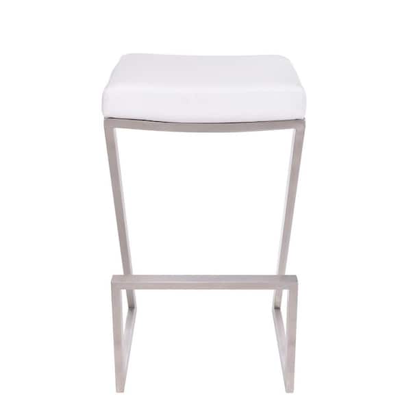 HomeRoots 26 in. Contempo White Faux Leather and Stainless Backless Bar Stool
