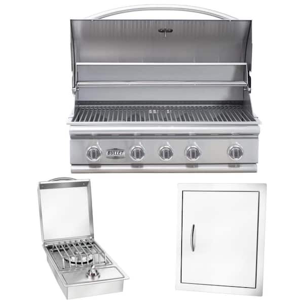 Bullet Series 5-Burner Built-In Liquid Propane Grill 38 in Stainless Steel with Single Access Door and Side Burner