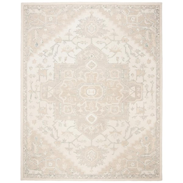Micro-Loop Ivory/Beige 11 ft. x 15 ft. Floral Medallion Area Rug